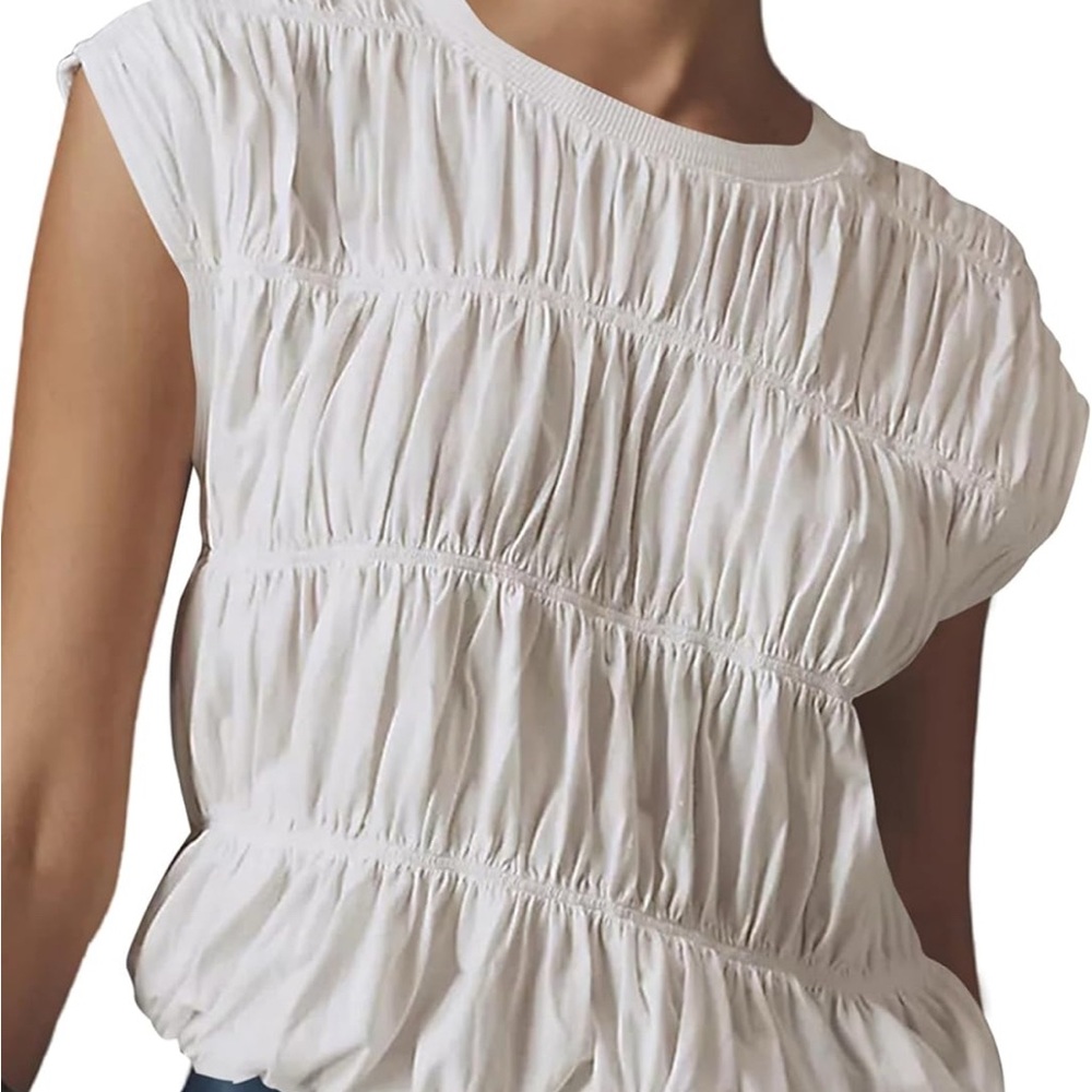 Chic White Ruched Women's Blouse